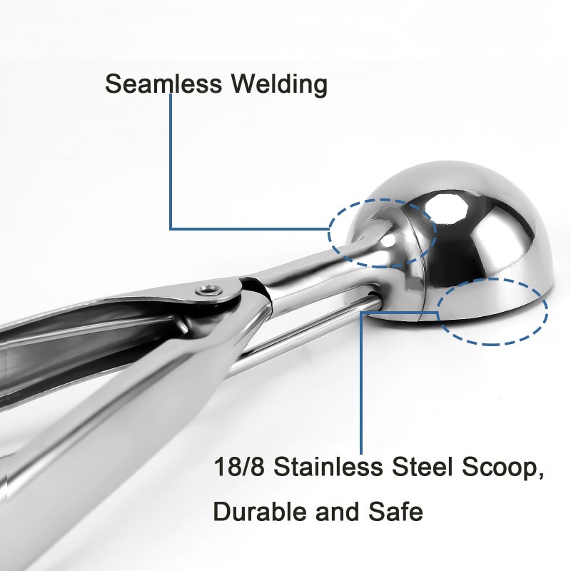 Saebye Cookie Scoop Set, Ice Cream Scoop Set, 3 PCS Metal Ice Cream Scoop Trigger Include Large-Medium-Small Size, Select 18/8 Stainless Steel, Secondary Polishing - Image 3